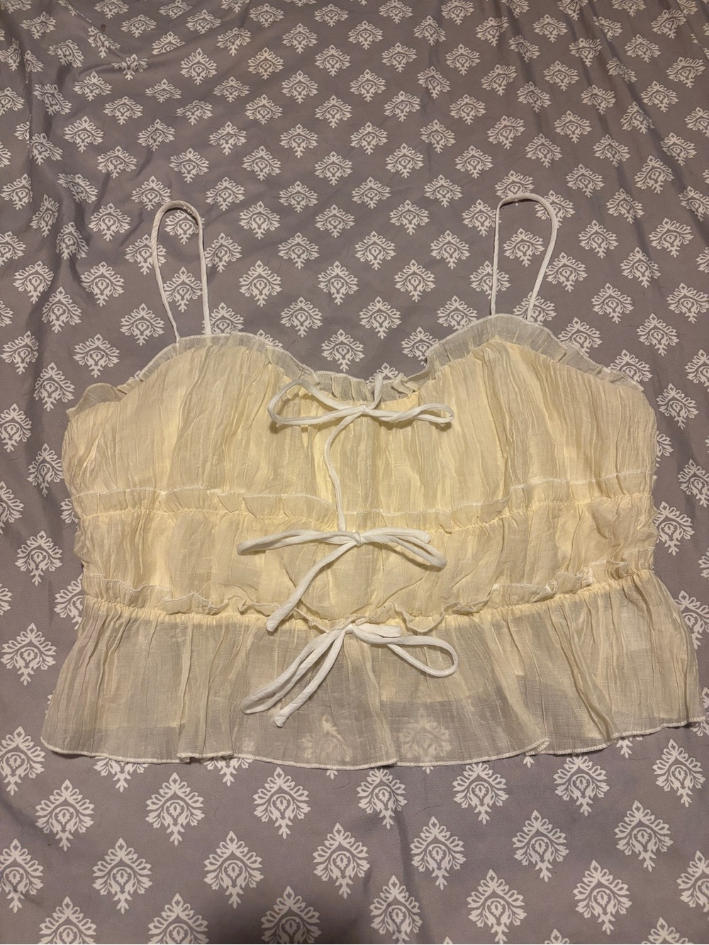12th Tribe Cream Ruffled Tie-Front Tank Top - Picture 3 of 4